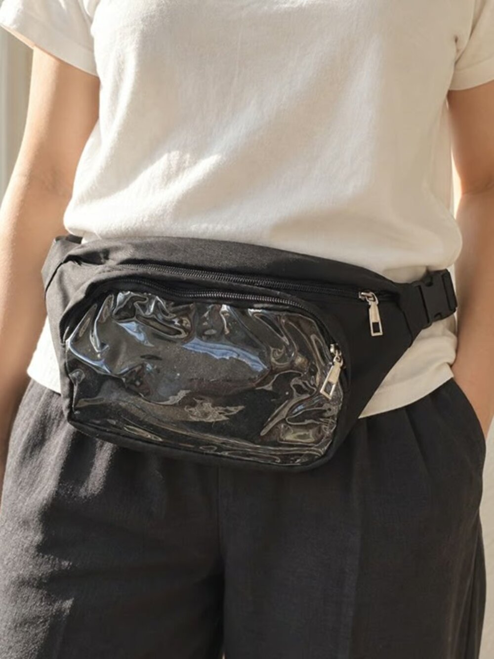 BLACK Y2K Kawaii Ita Bag Crossbody Waist Bag Clear Window Anime Sling Purse
